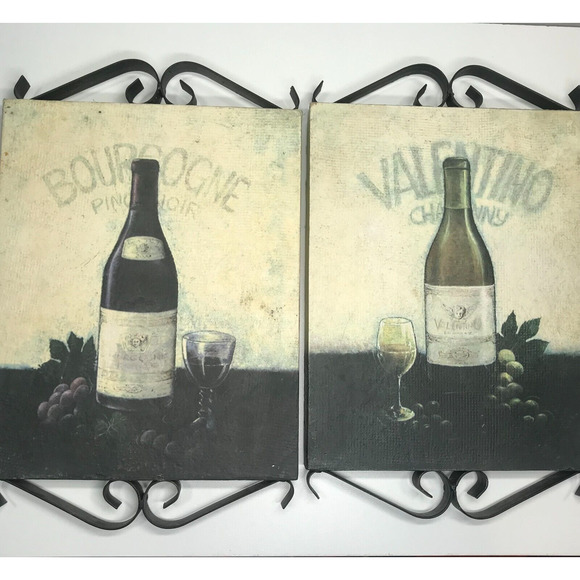(2) Wine-Themed 10x12 Art Prints | Valentino Chardonnay & Bourgogne Pinot Noir - Picture 1 of 9